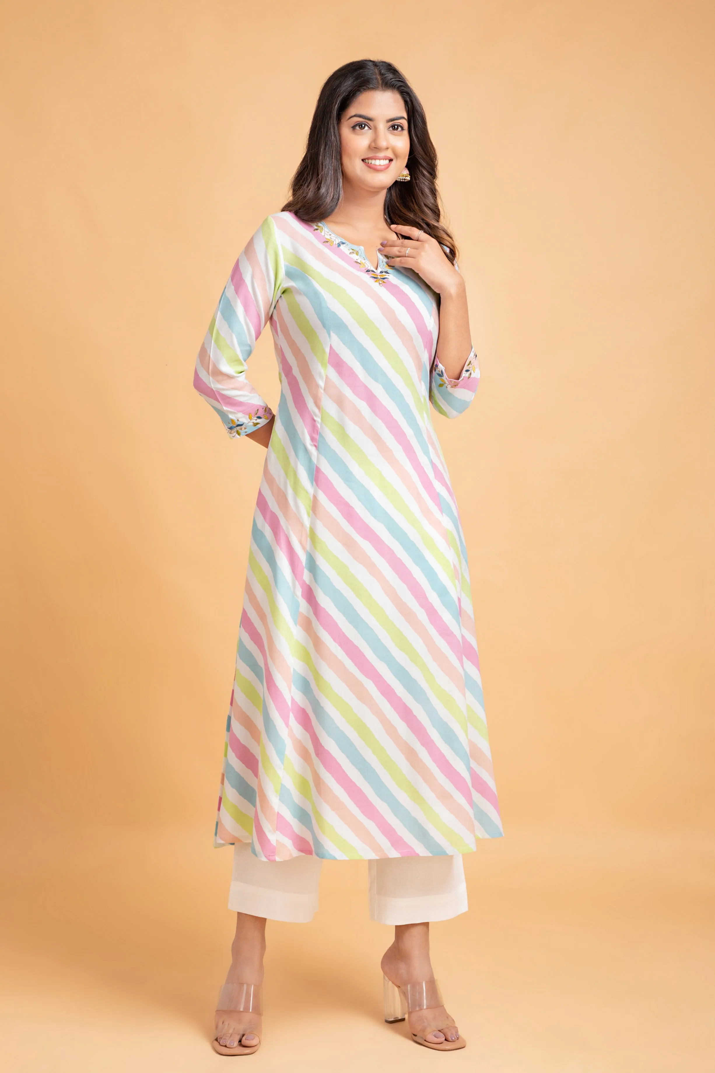 A-Line Long Kurti with Gota Patti Embroidery