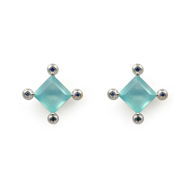 Ame Collection Earrings 4 - Detachable earrings in 18K white gold and blue sapphires (0.36ct), Chalcedon