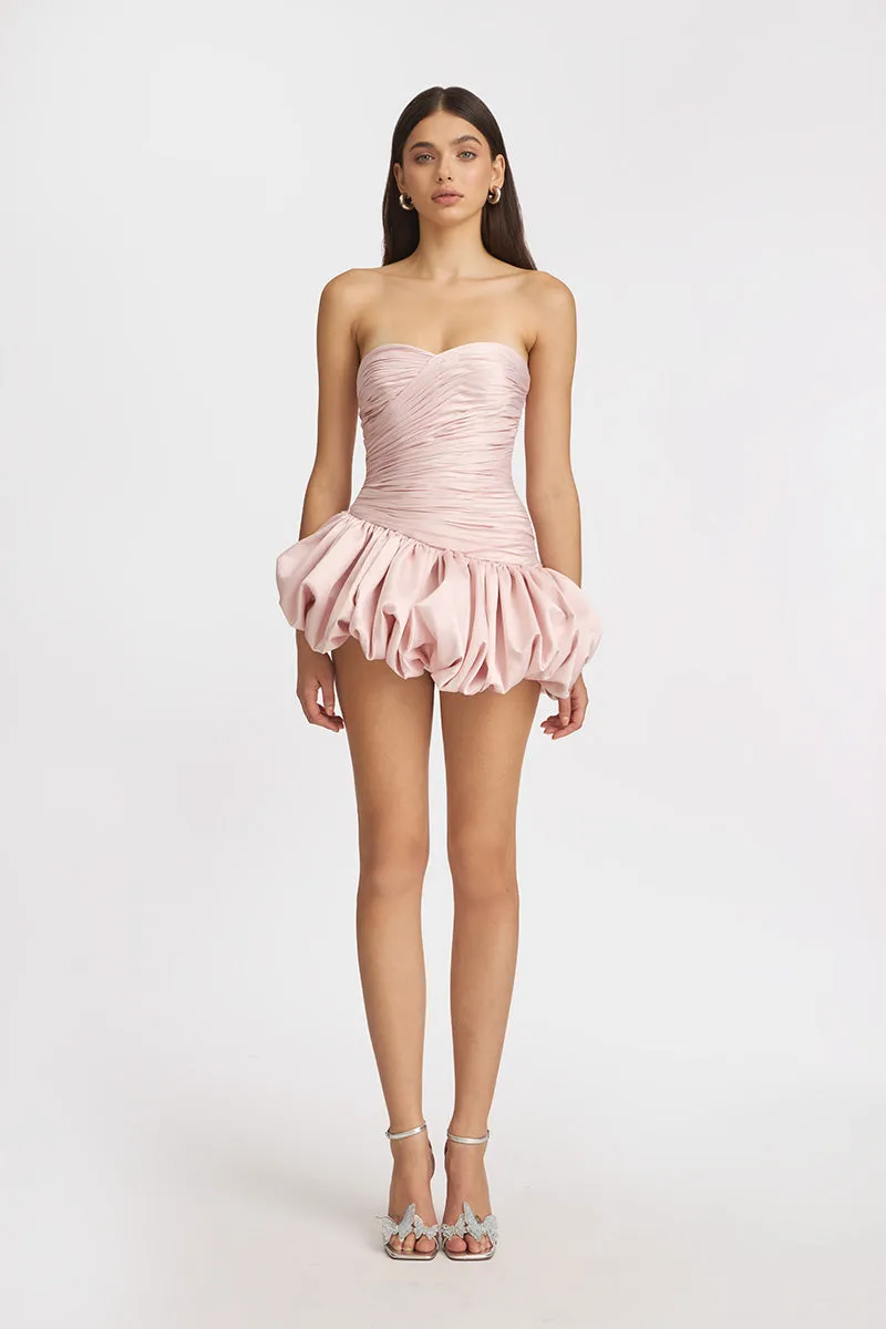 BALLOON DRAPED MINI DRESS IN PINK