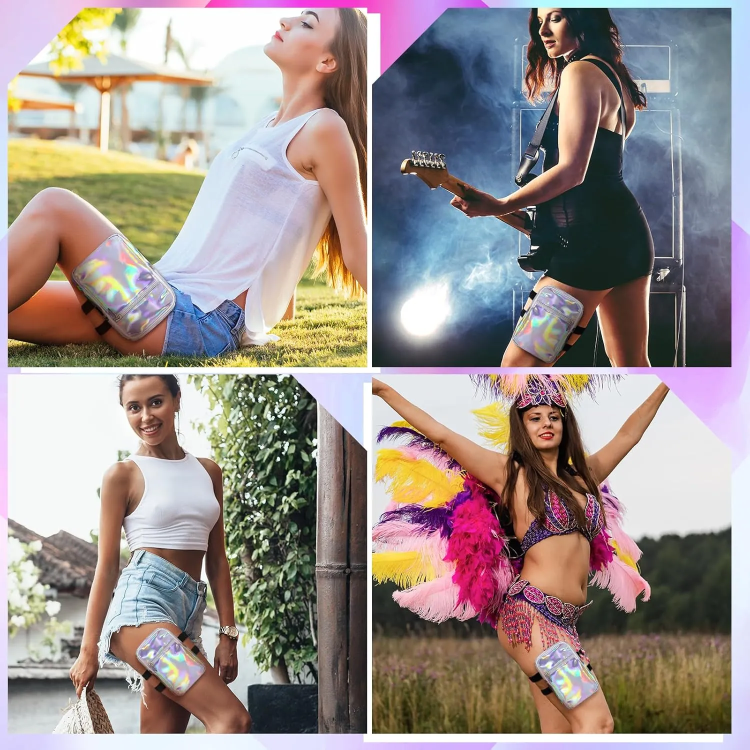 Carnival Leg Bag Holographic Thigh Bag with Adjustable Strap Leg Pouch Harness Women Summer Travel Hiking Pack(Silver,Leg Bag)