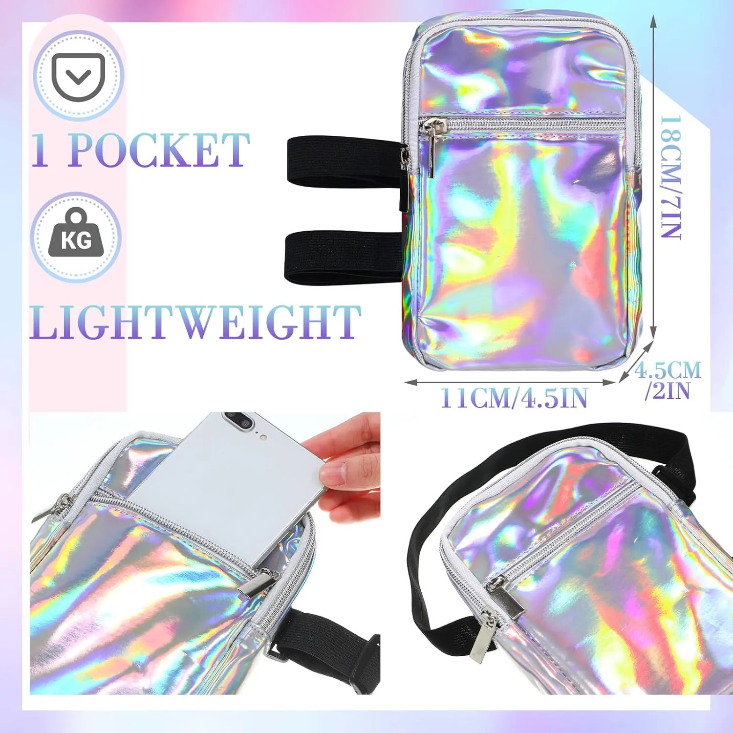 Carnival Leg Bag Holographic Thigh Bag with Adjustable Strap Leg Pouch Harness Women Summer Travel Hiking Pack(Silver,Leg Bag)