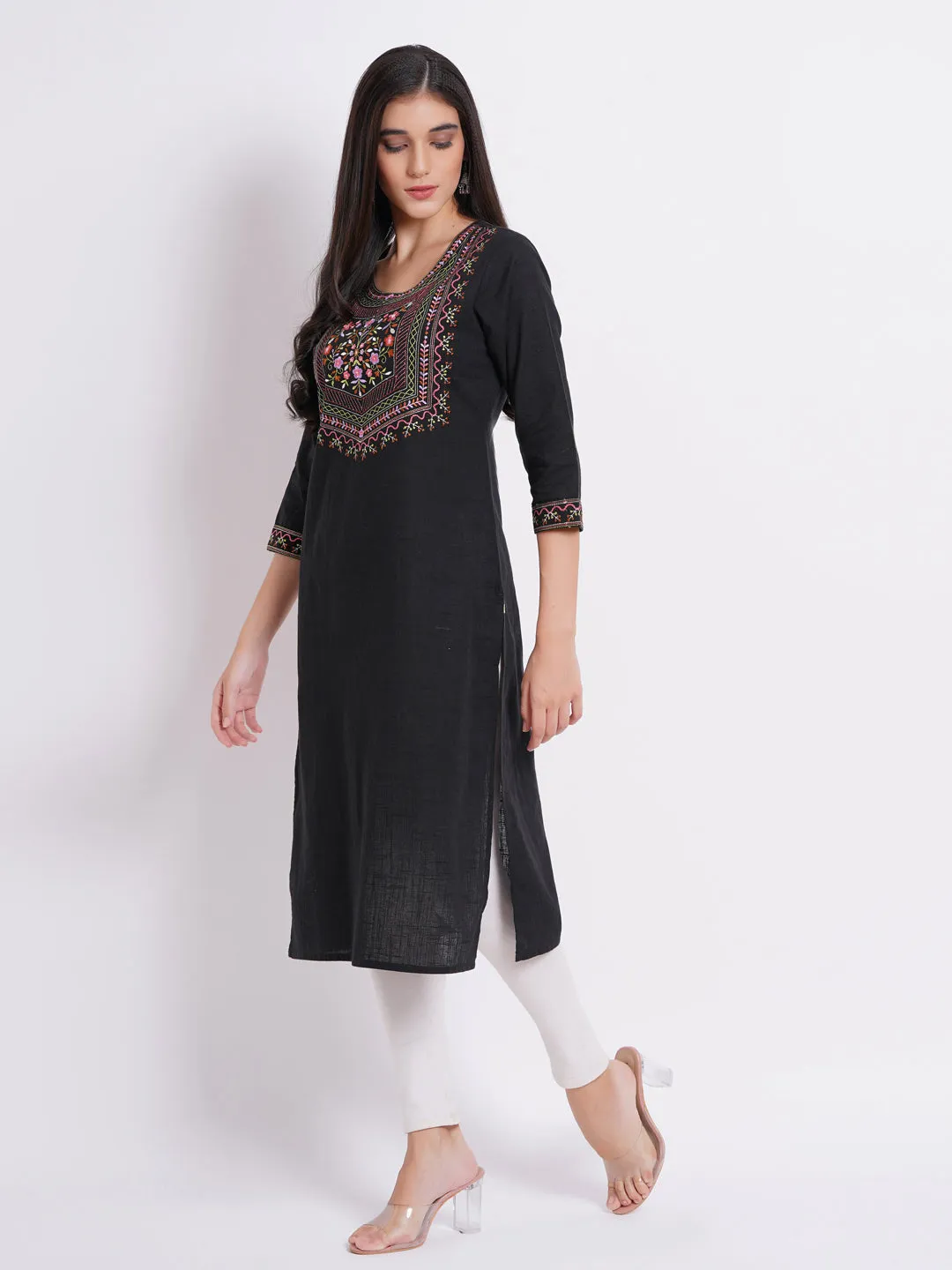 COLORFULL EMBROIDERED STRAIGHT KURTI