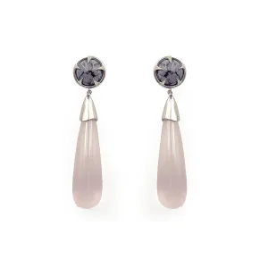 Copy of Ame Collection Earrings 6 - Silver Rhodium plated earrings with Obsidian and Rose Quartz