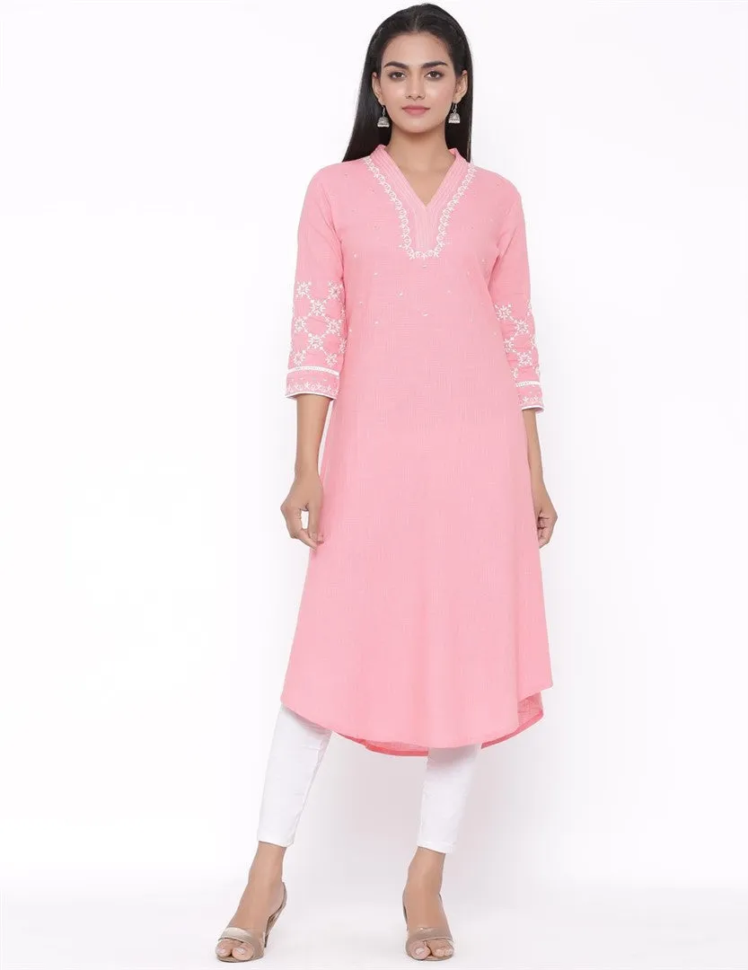 COTTON EMBROIDERED FLARED LONG KURTA