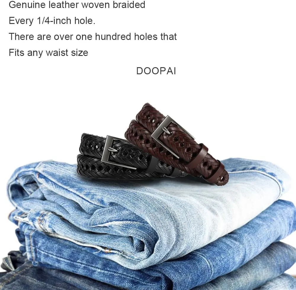 DOOPAI Mens Belts, Braided Leather Dress Belt,Woven Braided Belts for Gift Men Casual Jeans Golf