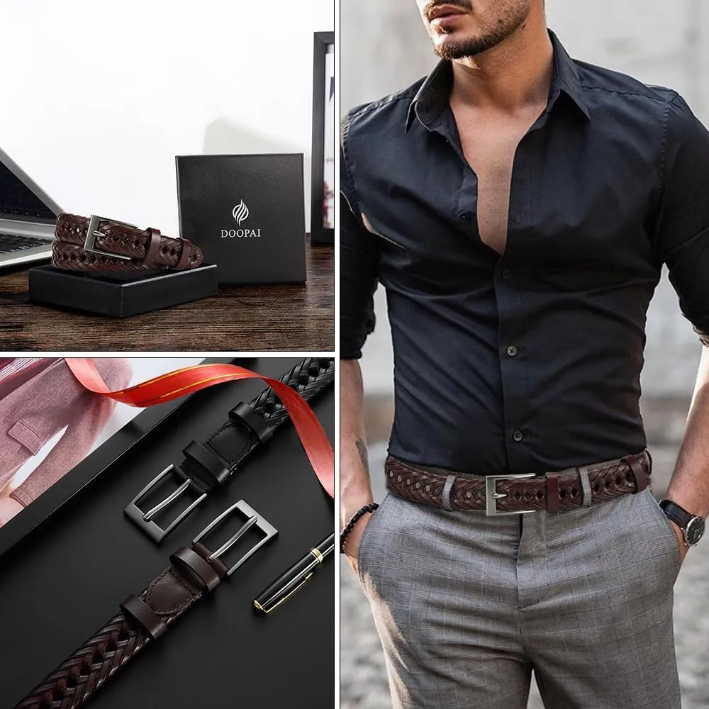 DOOPAI Mens Belts, Braided Leather Dress Belt,Woven Braided Belts for Gift Men Casual Jeans Golf