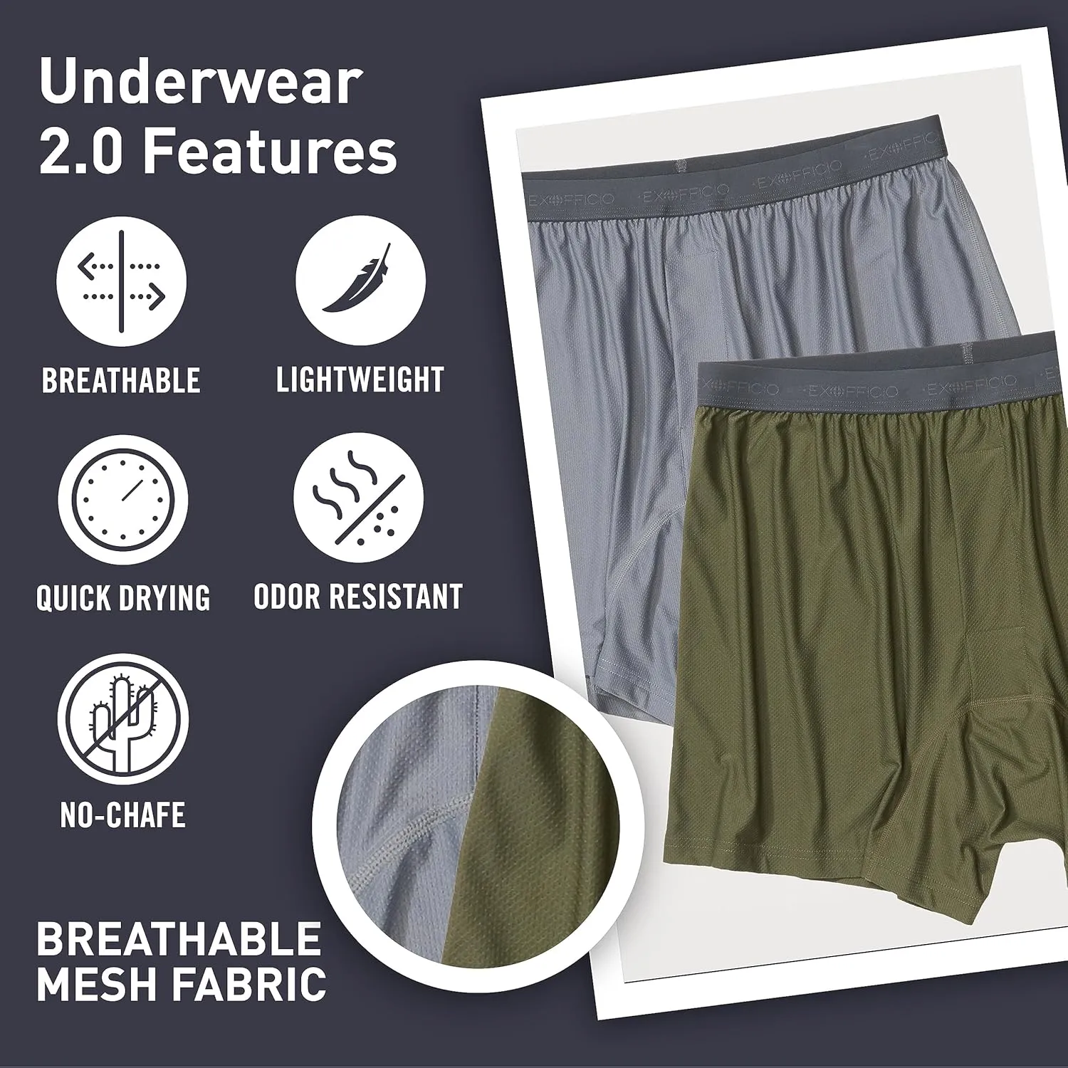 Exofficio Men's Give-N-Go 2.0 Boxer 2 Pack