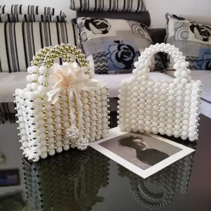 French Flair: Hand-Woven Bayberry Ball Bag with Beads - A Chic Dinner Handbag for the Fashionista!