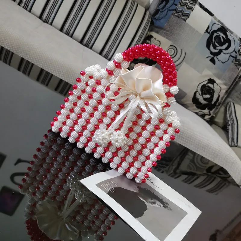 French Flair: Hand-Woven Bayberry Ball Bag with Beads - A Chic Dinner Handbag for the Fashionista!