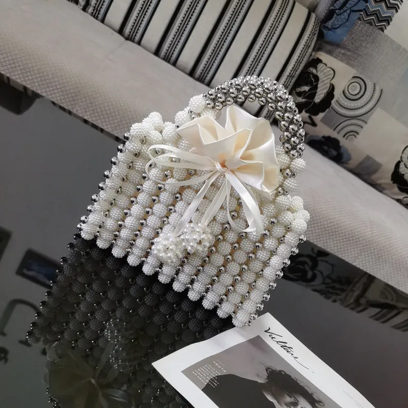 French Flair: Hand-Woven Bayberry Ball Bag with Beads - A Chic Dinner Handbag for the Fashionista!