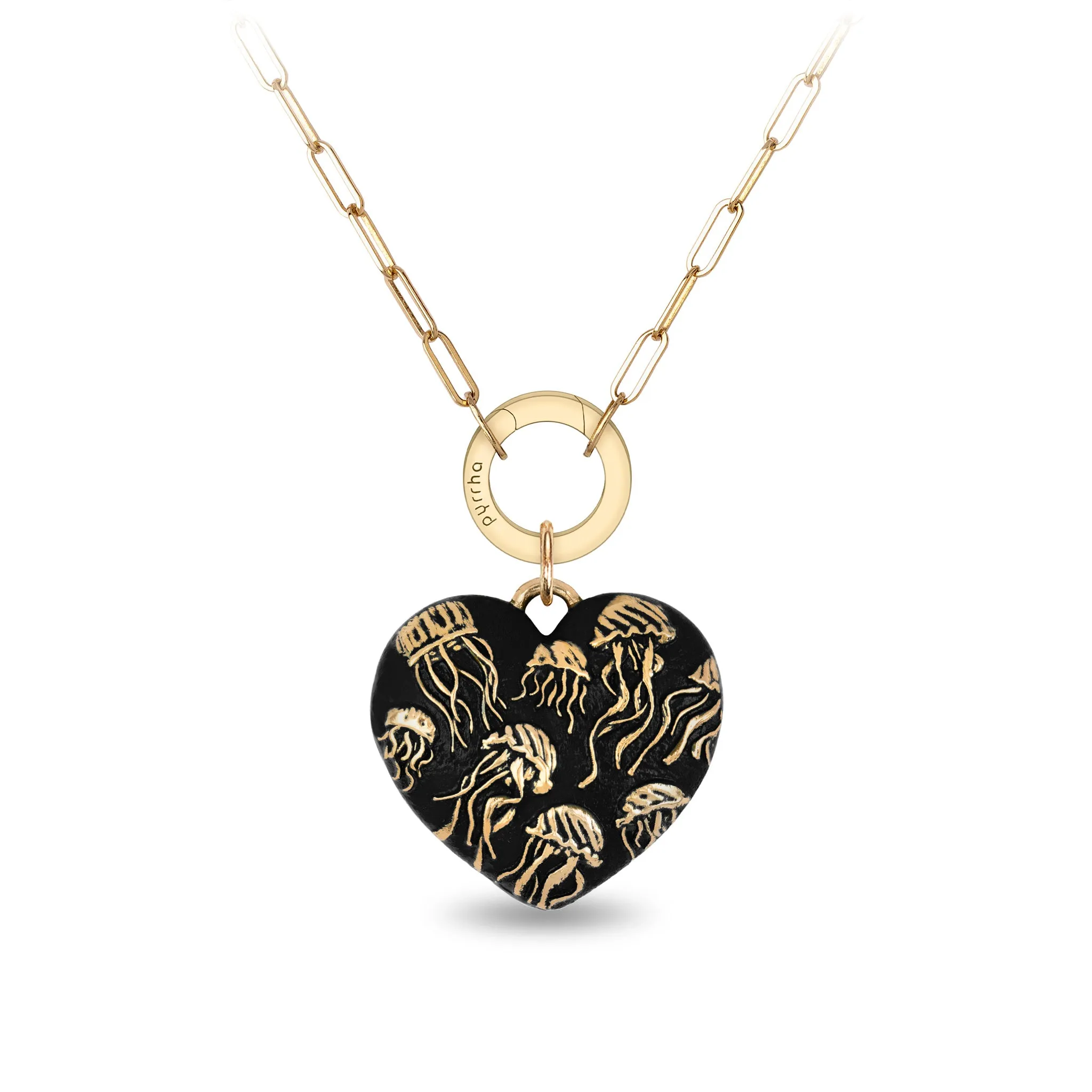 Jellyfish 14K Gold Large Puffed Heart Long Link Paperclip Chain Necklace