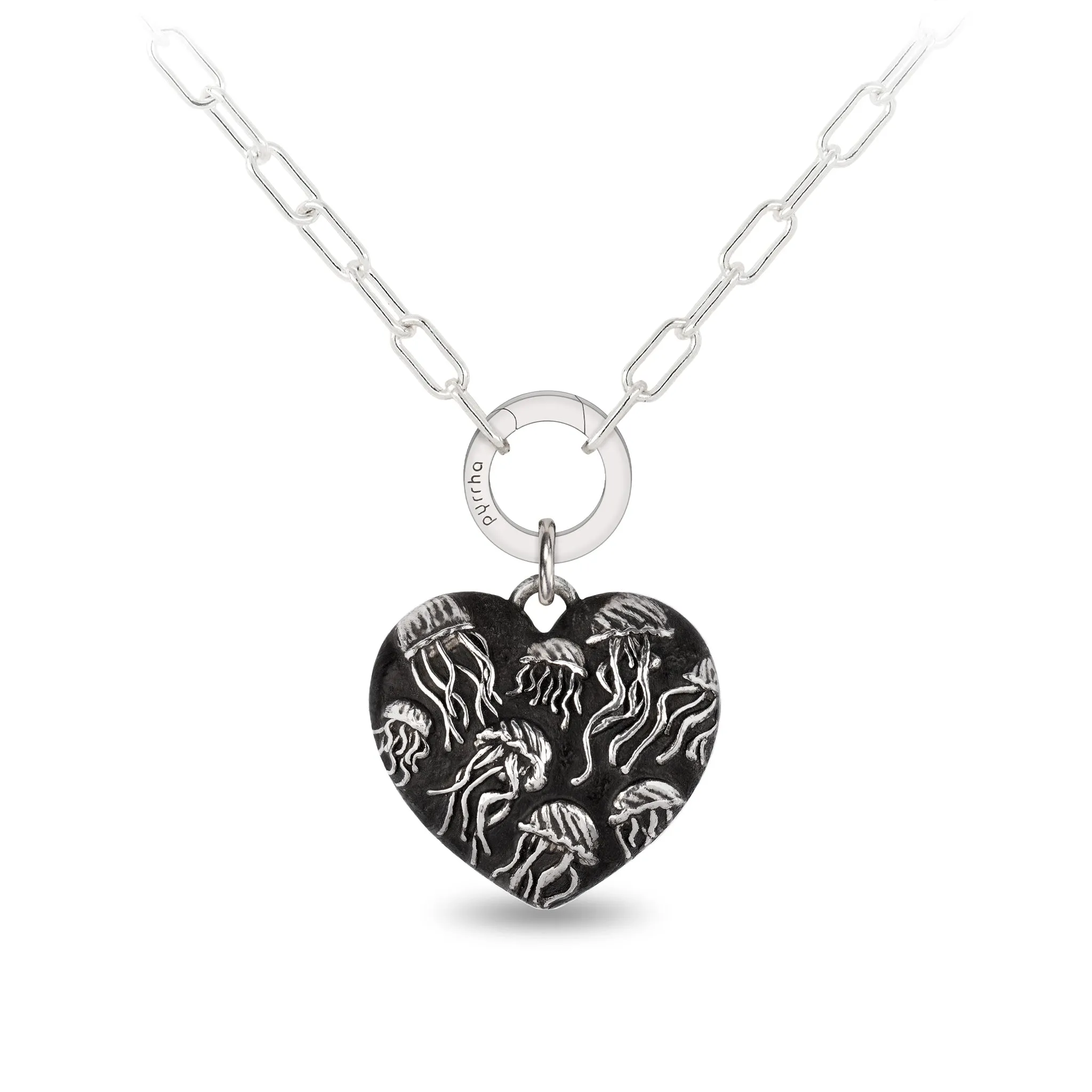 Jellyfish Large Puffed Heart Small Paperclip Chain Necklace