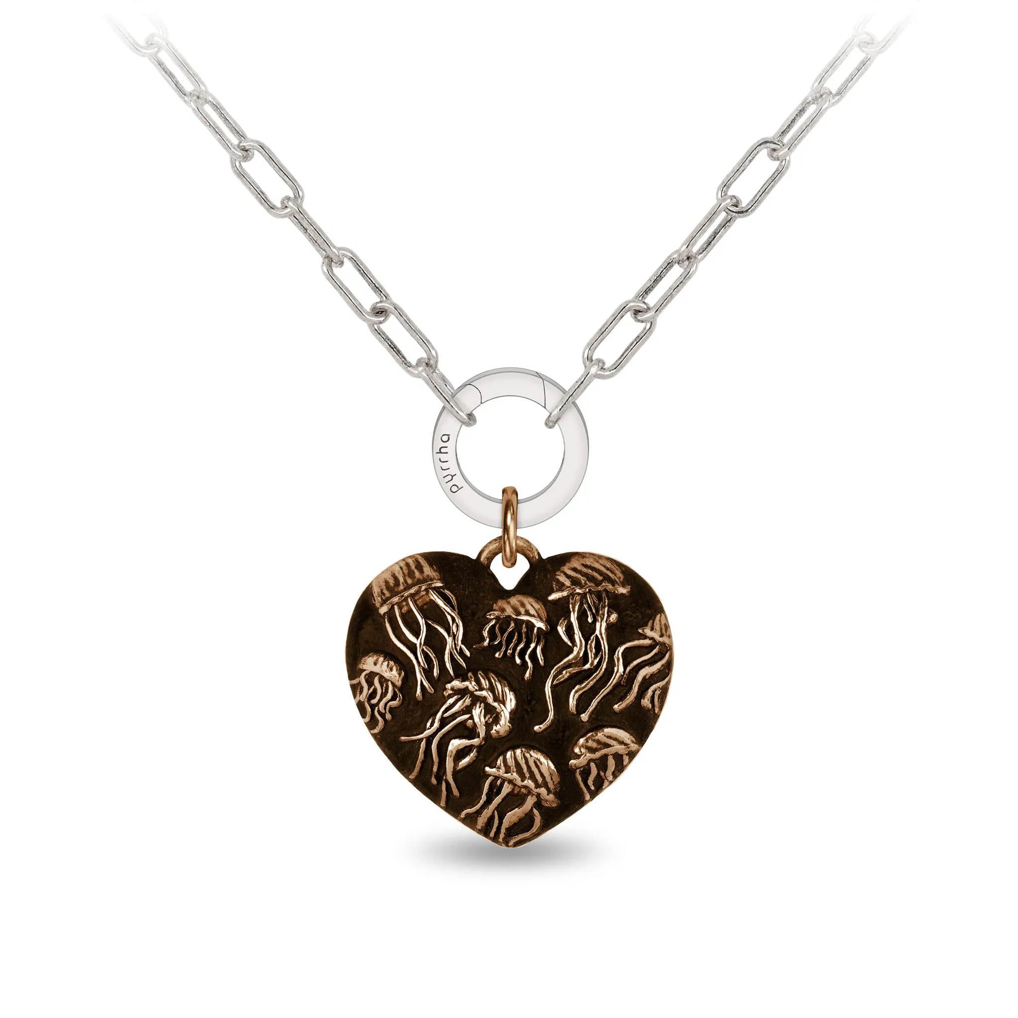 Jellyfish Large Puffed Heart Small Paperclip Chain Necklace