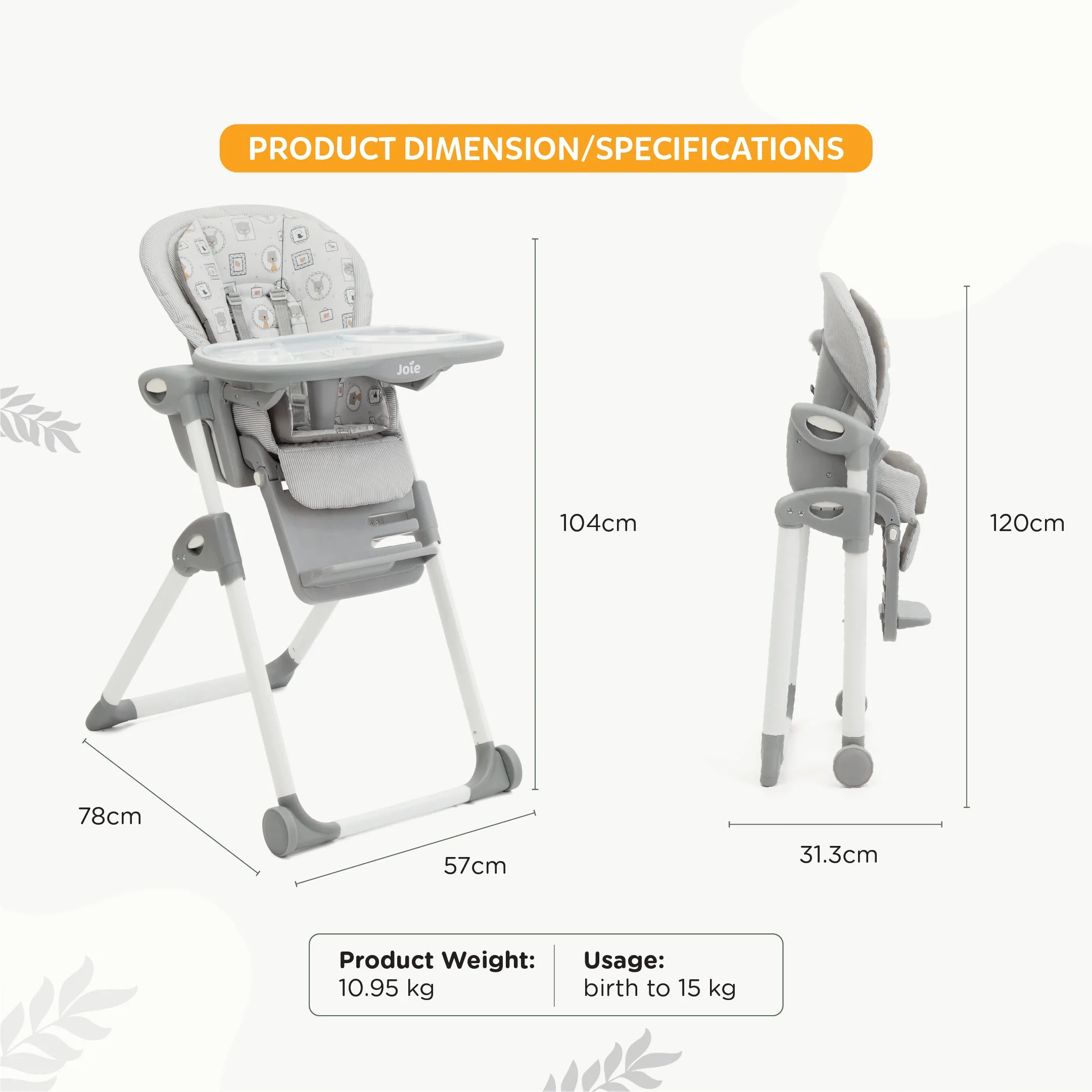 Joie High Chair Mimzy Recline Portrait Birth  to 15 Kgs