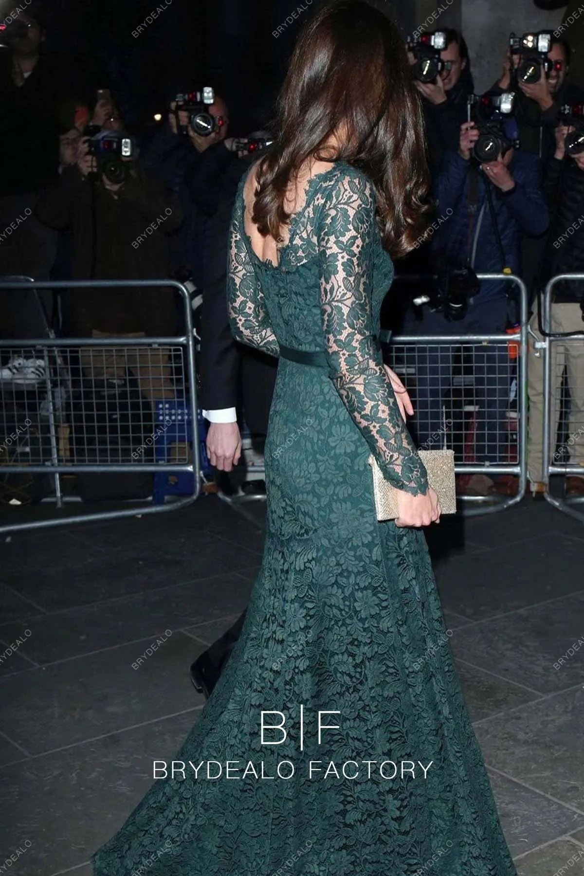 Kate Middleton Dark Green Lace Long Sleeves Celebrity Dress