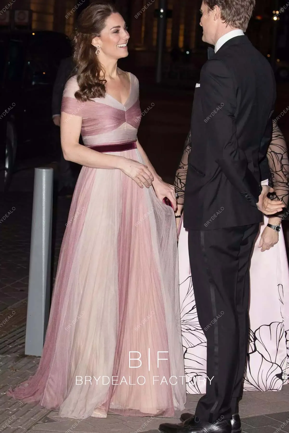 Kate Middleton Dusty Rose V-neck Long Gala Dinner Dress