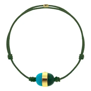 Malachite & Turquoise Cabochon with Smooth Gold Collar on Cord Bracelet