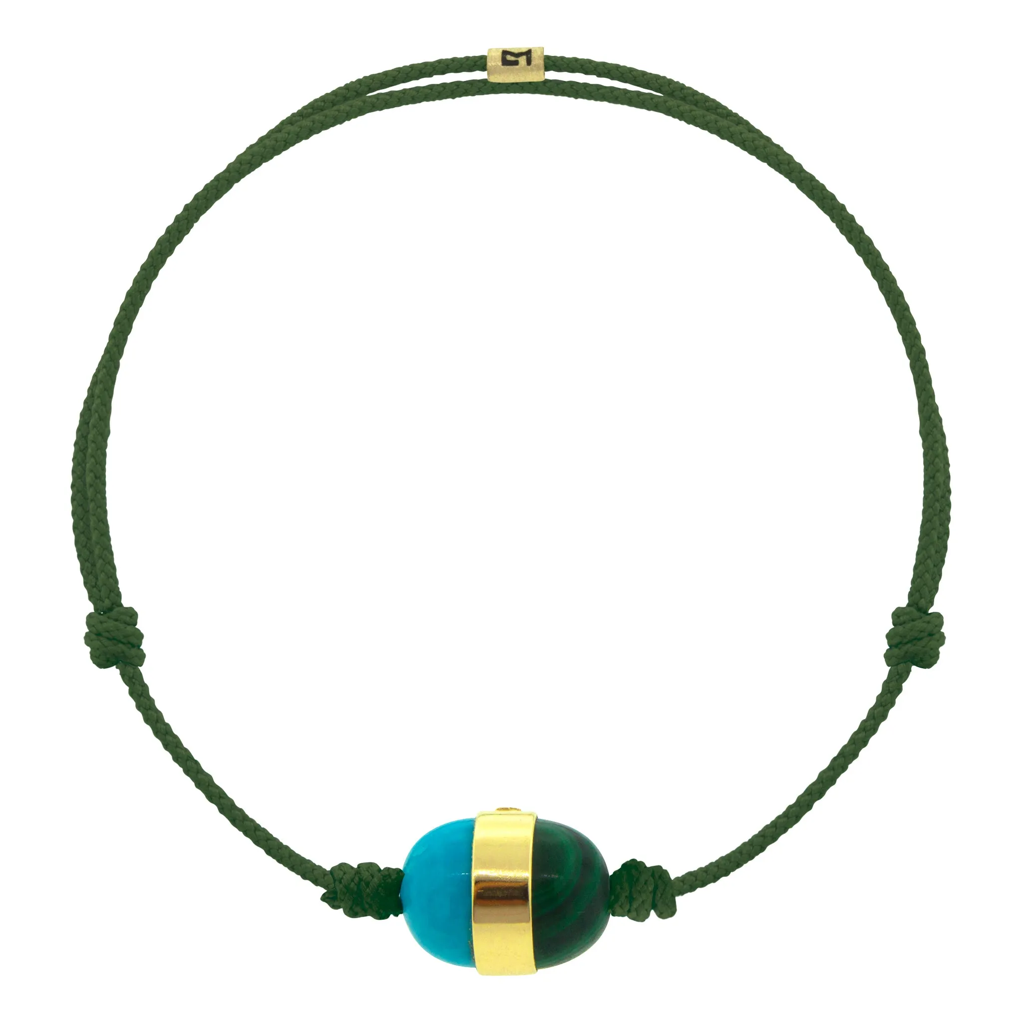 Malachite & Turquoise Cabochon with Smooth Gold Collar on Cord Bracelet