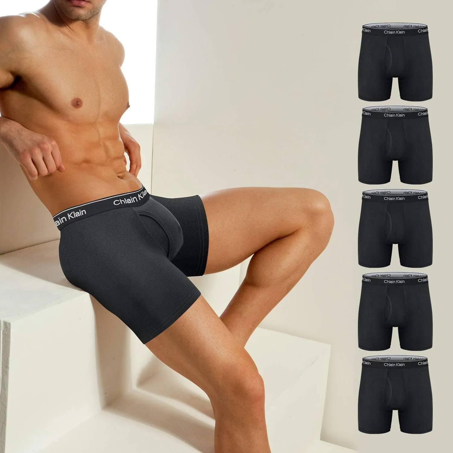 Mens Underwear Cotton Boxer Briefs Comfy Breathable 6" Underwear Tagless Wide Waistband Boxer Briefs Multipack