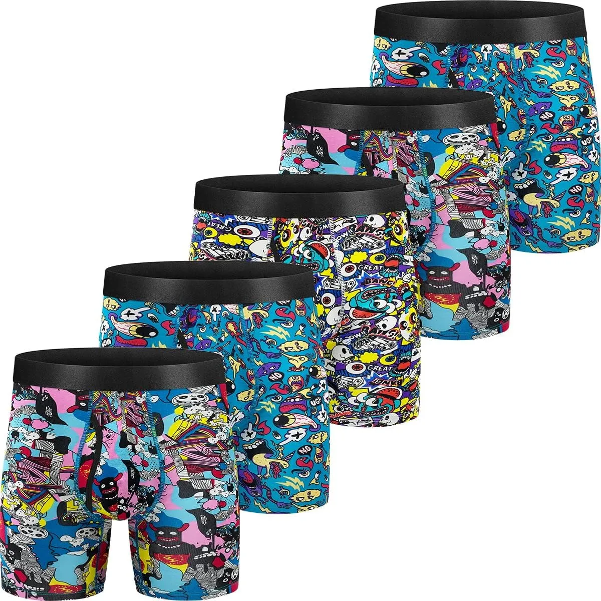 Mens Underwear Cotton Boxer Briefs Comfy Breathable 6" Underwear Tagless Wide Waistband Boxer Briefs Multipack