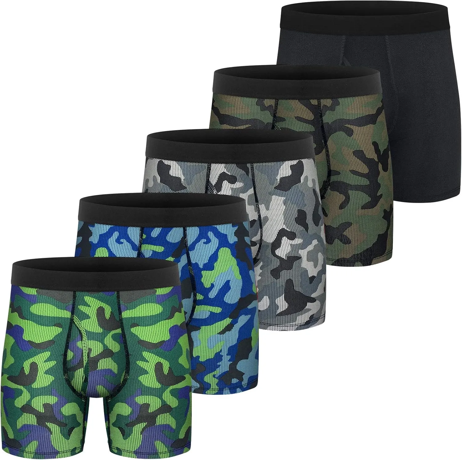 Mens Underwear Cotton Boxer Briefs Comfy Breathable 6" Underwear Tagless Wide Waistband Boxer Briefs Multipack