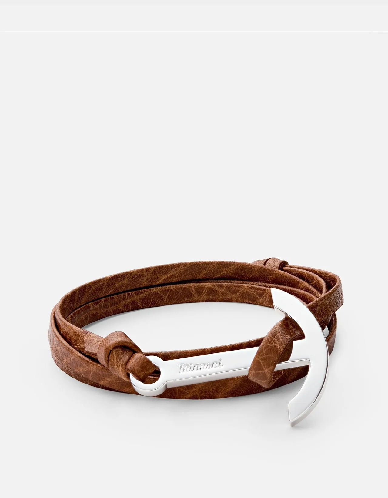 Modern Anchor on Leather Bracelet, Polished Silver