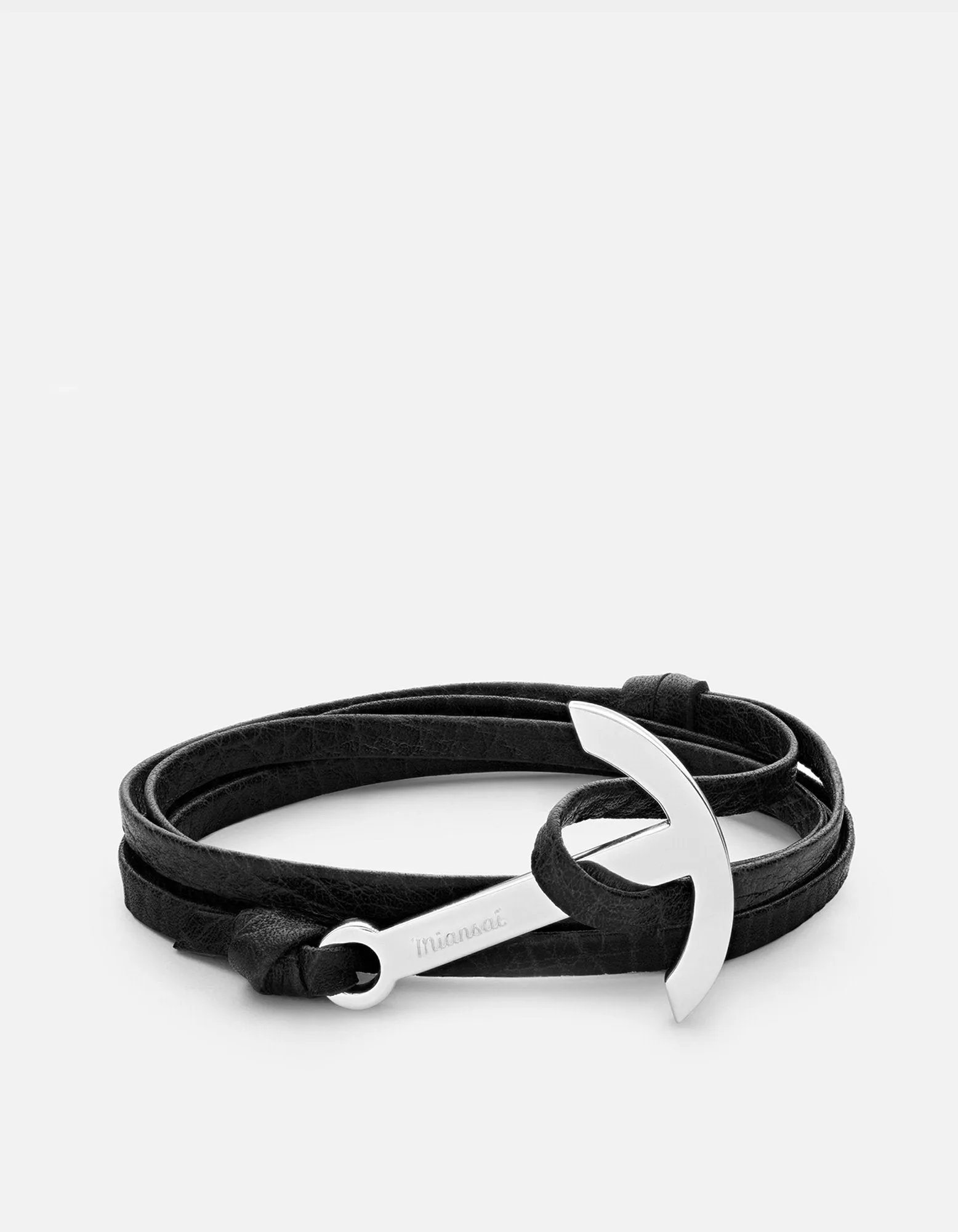 Modern Anchor on Leather Bracelet, Polished Silver