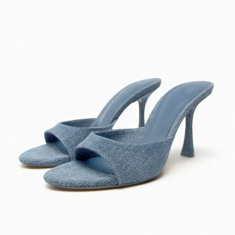 Pre Order:  Denim Open-Toe High Heels Sandals