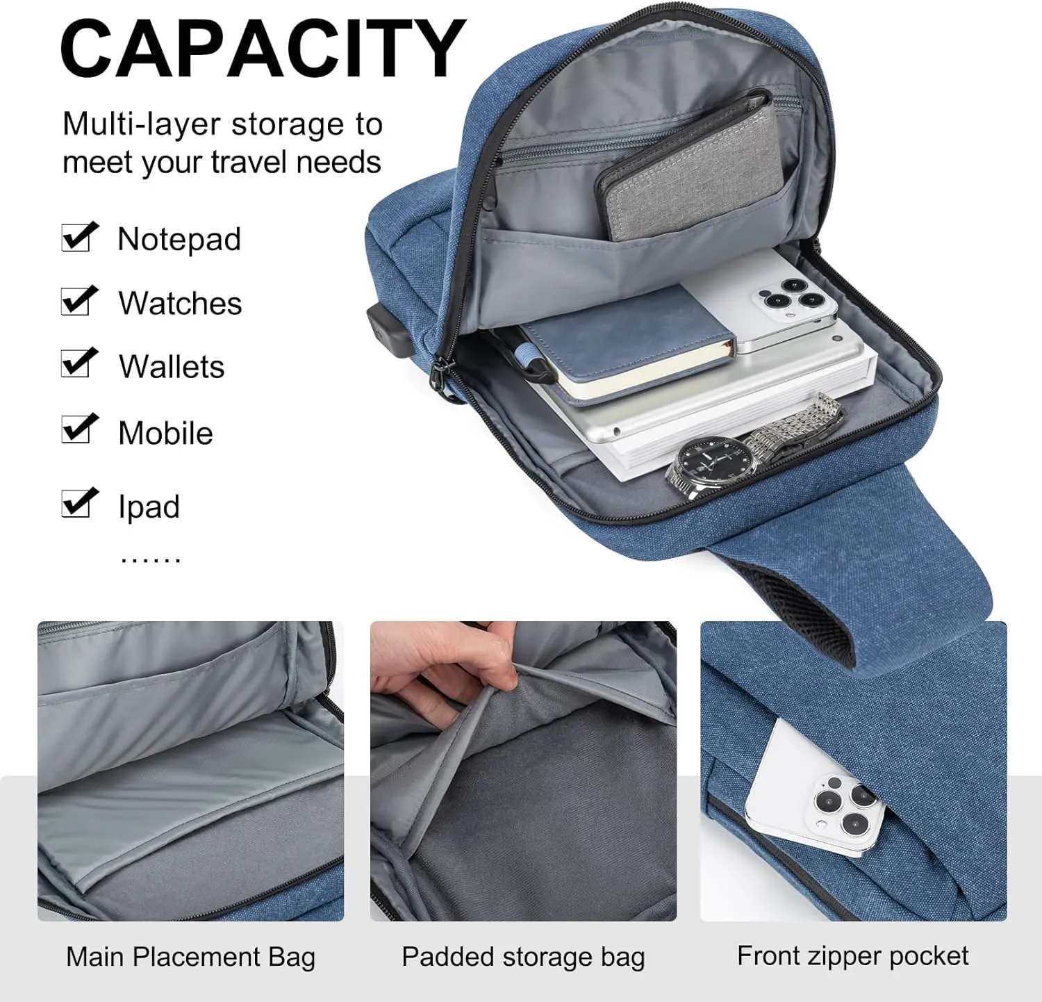Sling Bag Crossbody Bag Men with USB Charging Port Small Messenger Bag Cross Body Shoulder Bag Sling Backpack Women