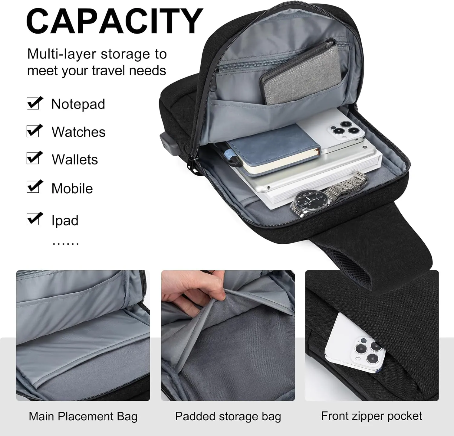 Sling Bag Crossbody Bag Men with USB Charging Port Small Messenger Bag Cross Body Shoulder Bag Sling Backpack Women