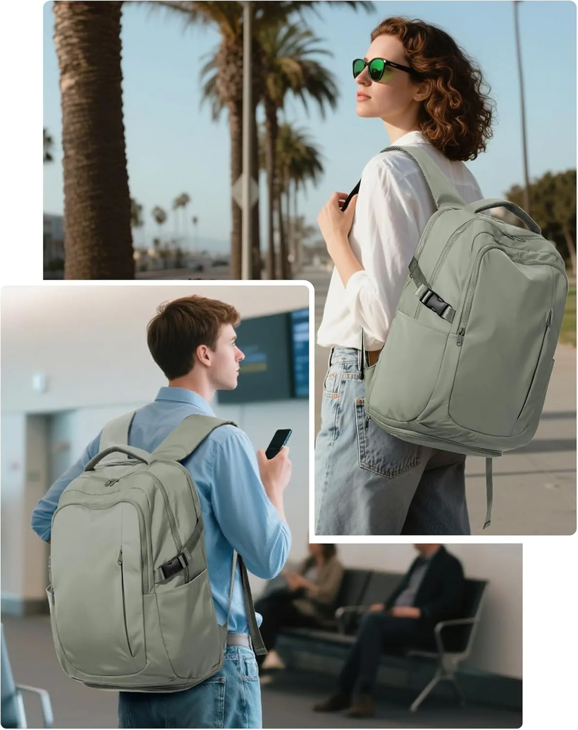 suwasp Large Travel Backpack for Women Men Airline Approved Carry On Personal Item Backpack Bag Frontier Airlines Personal Item Bag Flight Approved Luggage Backpack - Green