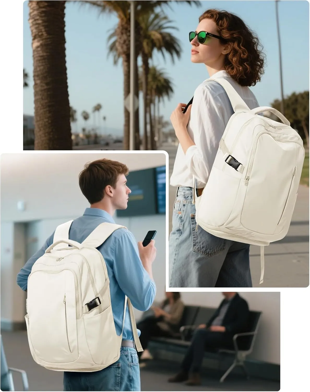 suwasp Large Travel Backpack for Women Men Airline Approved Carry On Personal Item Backpack Bag Frontier Airlines Personal Item Bag Flight Approved Luggage Backpack - White