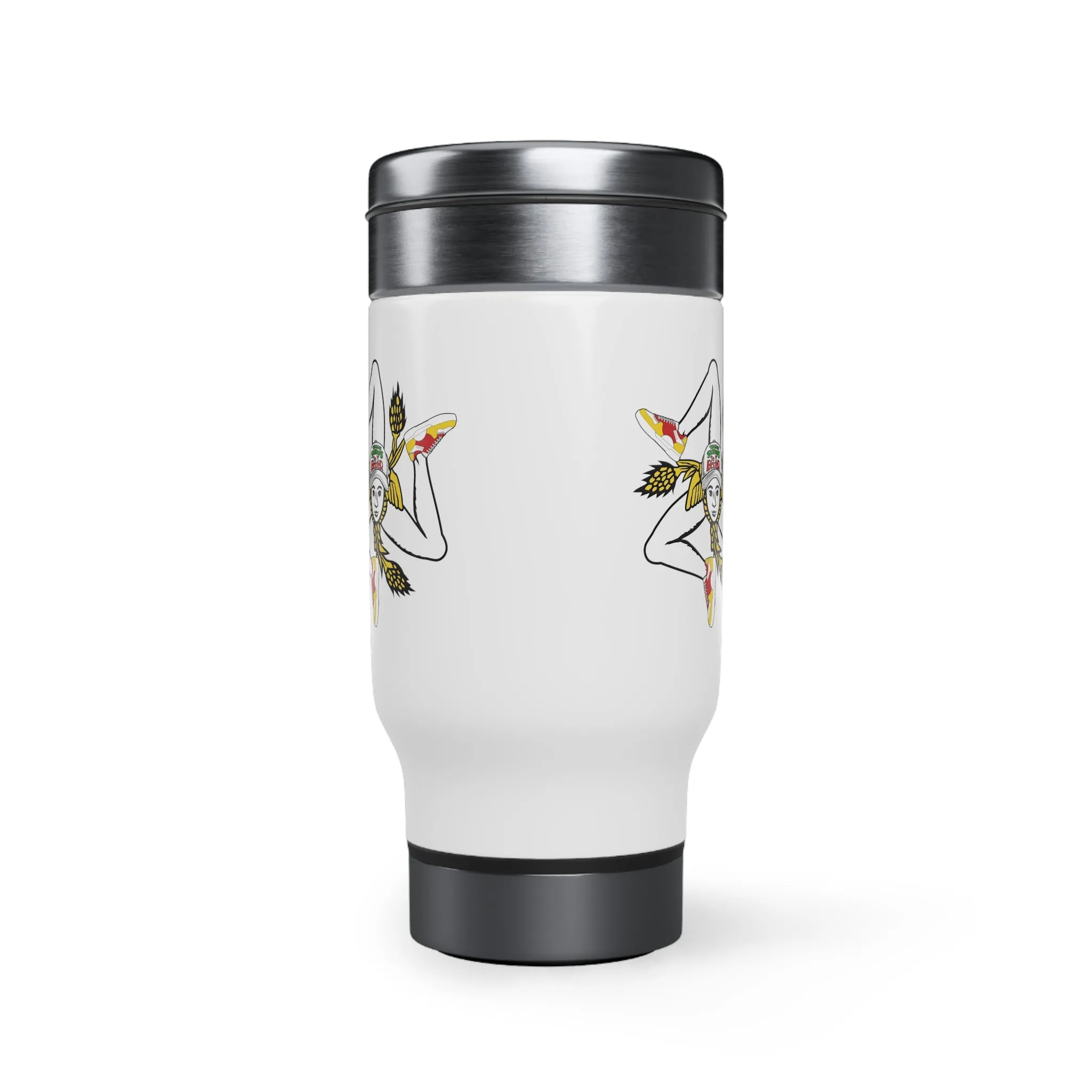 Trinacria Travel Mug - Italian Sicilian Travel Mug with Handle, 14oz