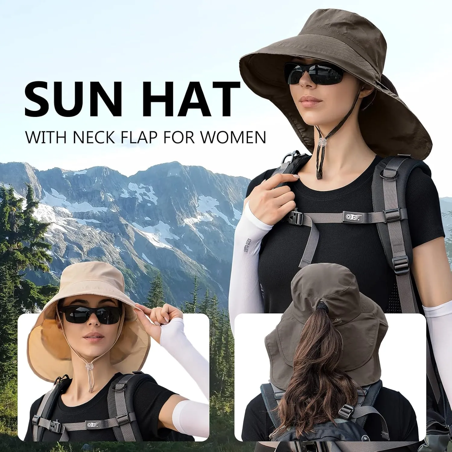 Womens Sun Hat UPF 50  Wide Brim and Ponytail Hole, Hiking Safari Hat with Neck Flap??