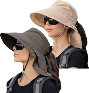 Womens Sun Hat UPF 50  Wide Brim and Ponytail Hole, Hiking Safari Hat with Neck Flap??